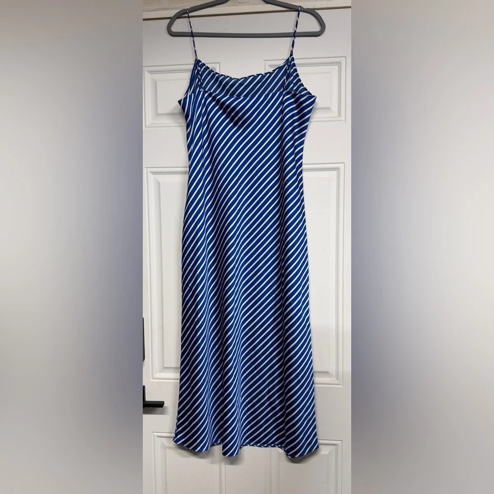 J. Crew $118 Gwenyth Slip Tank Dress Blue White Nautical Stripes Patriotic Satin